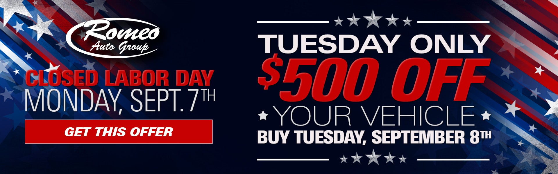Labor Day - Sept 7th - Closed - $500